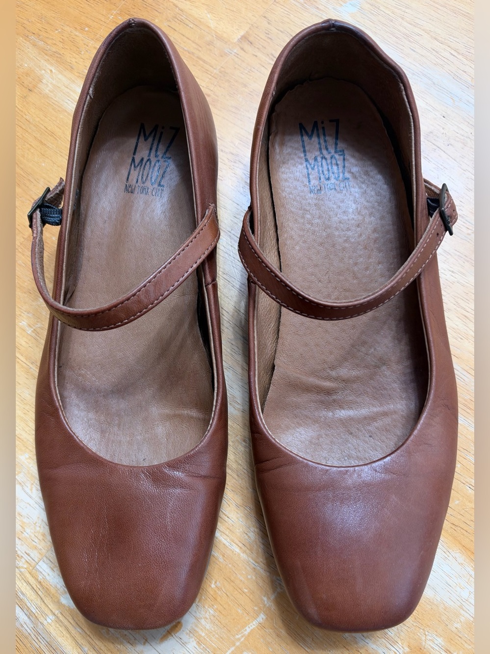 Miz Mooz Zahara Mary Jane Cognac Leather Flats, Size 38